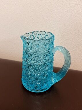 Blue Pressed Glass Creamer Pitcher - Elegant Textured Design